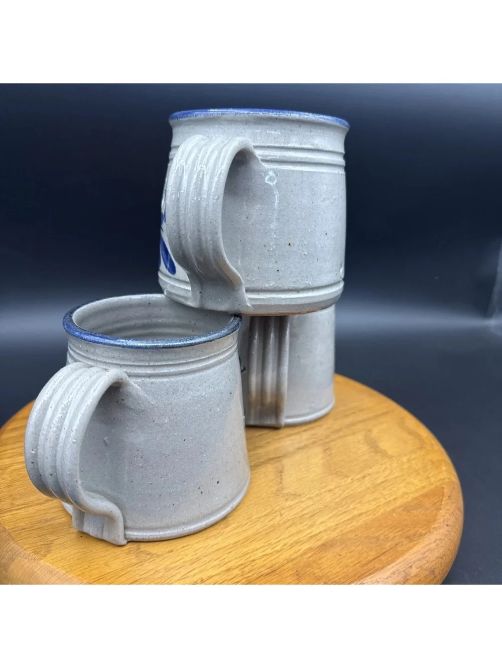 MT. LEBANON Stoneware Mugs - Blue and Gray Set of 3